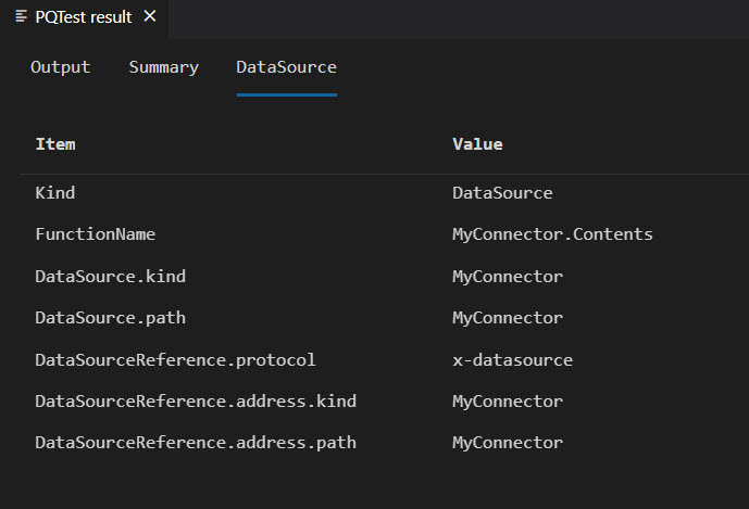 Вкладка DataSource на панели результатов.