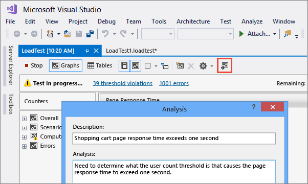 Add an analysis note during test