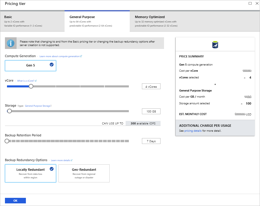 Pricing Tier - Choose Backup Redundancy