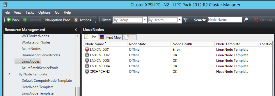 Узлы Linux в диспетчере кластера пакета HPC