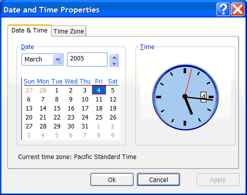 Date and Time Properties dialog box