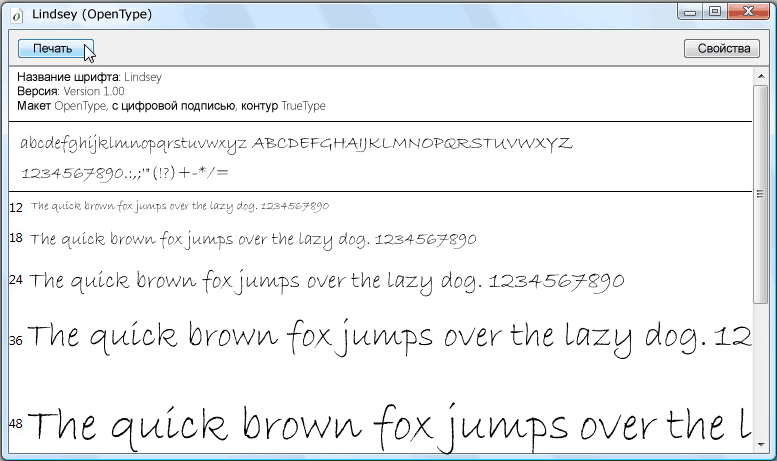 Шрифт Lindsey (OpenType)