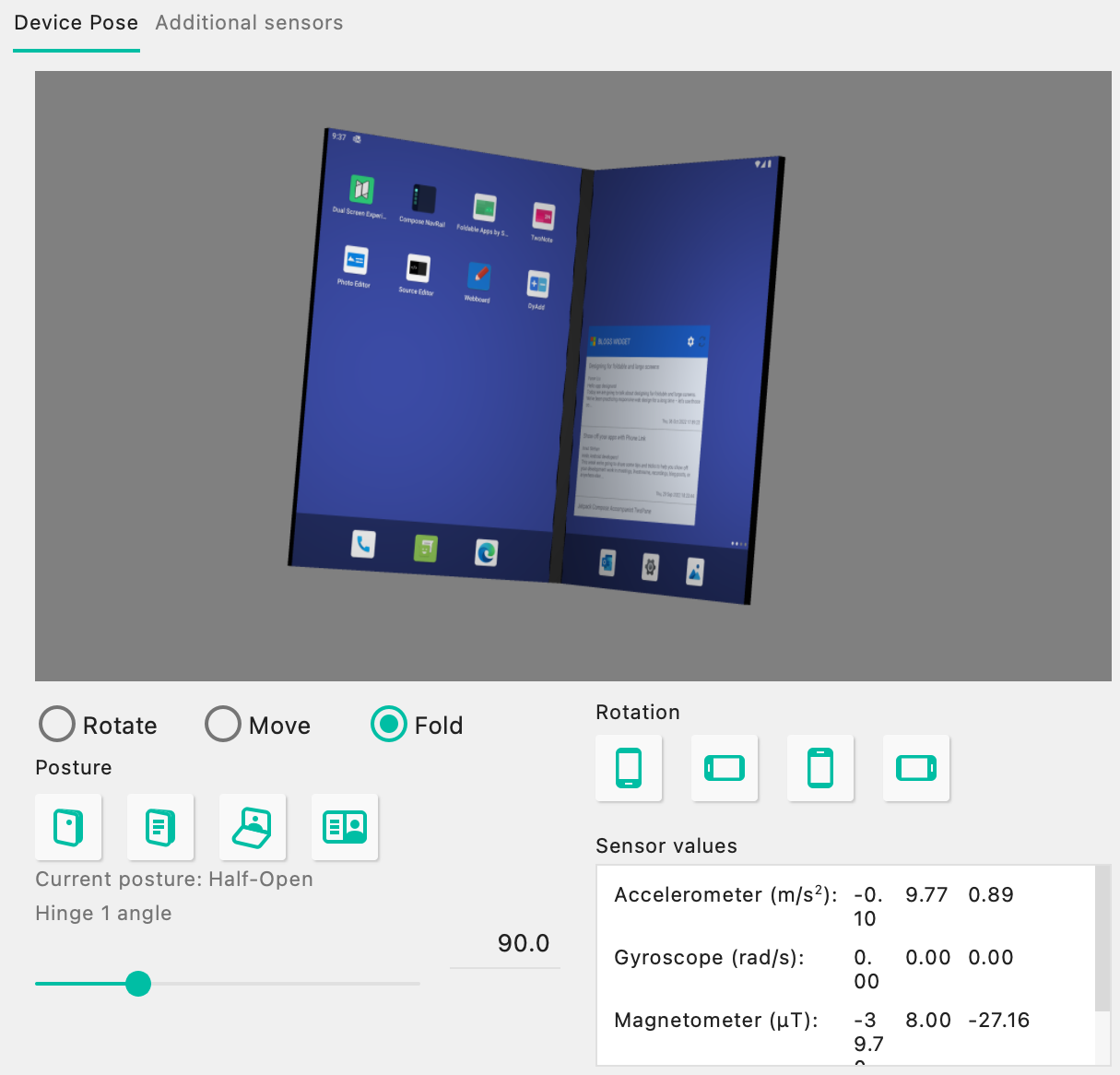 Surface Duo emulator 3D posture view