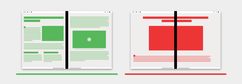 Diagram shows two pages side-by-side, like a book, with no content under the hinge.