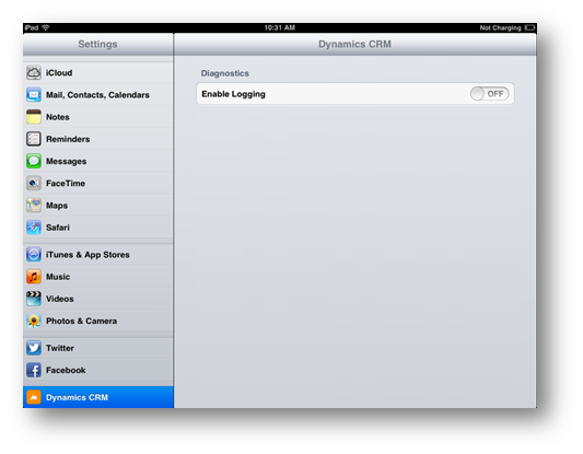 iPad Settings Dynamics CRM