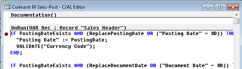 C/AL Editor with a breakpoint set