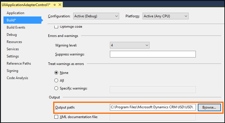 Set the output path of the assembly