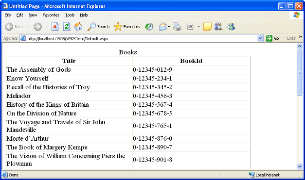 Results of GetBooks Web Service Method