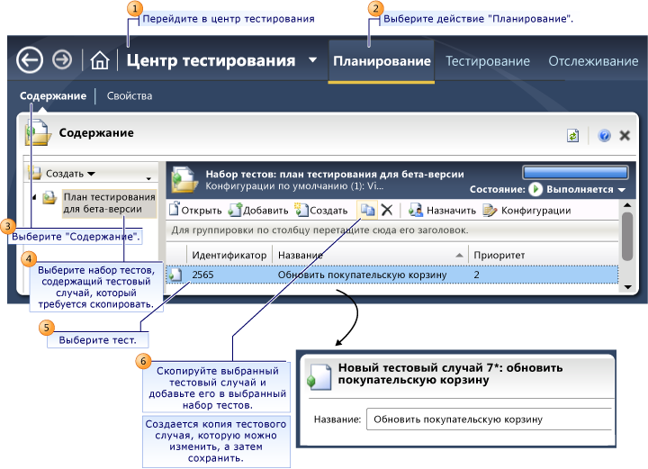 Создание копии тестового случая в наборе тестов