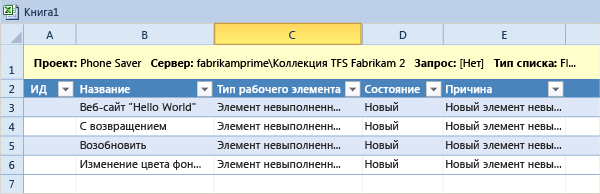 Добавление рабочих элементов в Excel