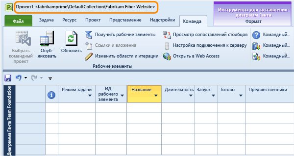 План проекта, привязанный к командному проекту в TFS