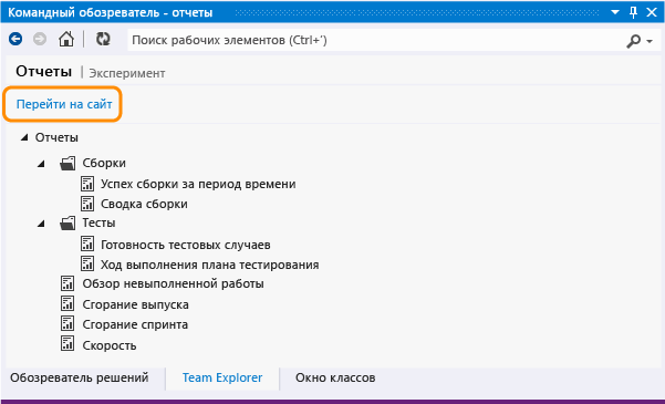 Открытие сайта отчетов командного проекта