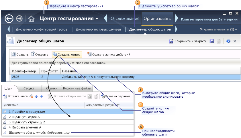 Создание копии общих шагов