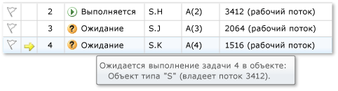 Ожидающая задача и подсказка в окне "Задачи"