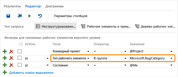 Предложение запроса для поиска рабочих элементов по категории