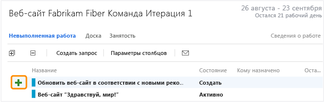 Ссылка "Добавить задачу" на странице невыполненной работы спринта