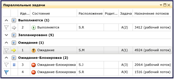 Группированный режим в окне параллельных задач