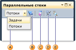 Панель инструментов окна параллельных стеков