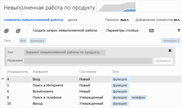 В отфильтрованном списке отображаются другие функции