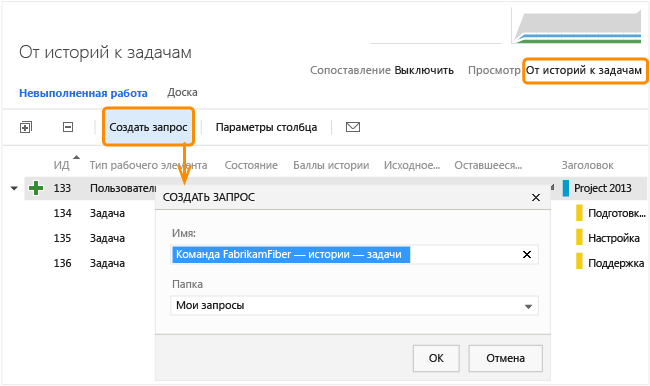 Создание запроса со страницы невыполненной работы