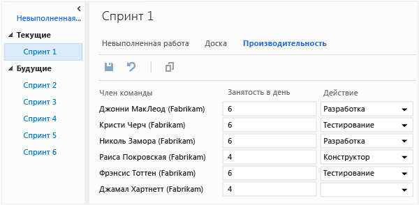 Задание числа часов в день и типа деятельности