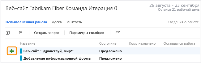 Ссылка "Добавить задачу" на странице невыполненной работы спринта