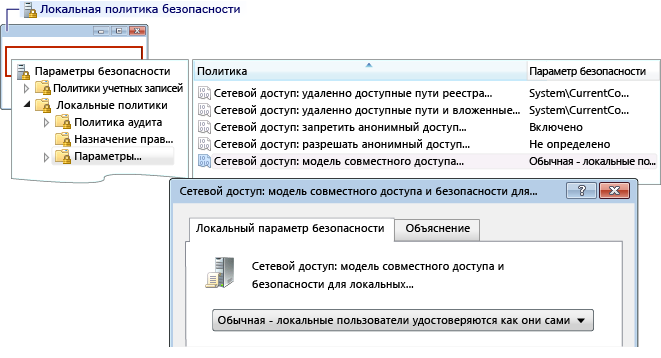 Параметры локальной политики безопасности