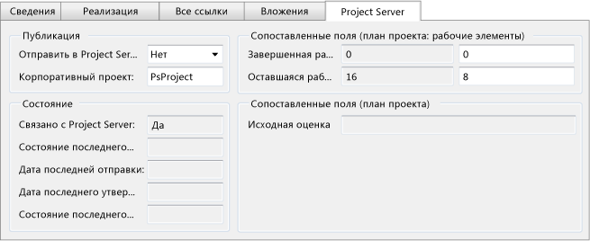 Поля Project Server по умолчанию