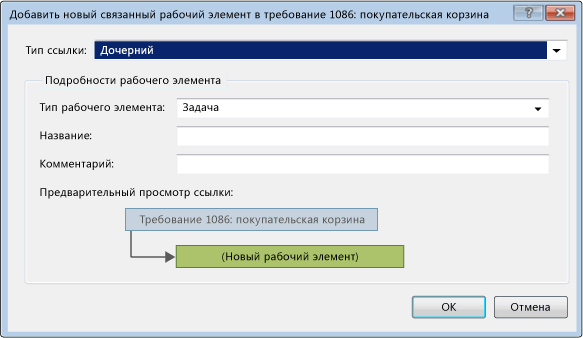 Добавление нового связанного рабочего элемента в требование