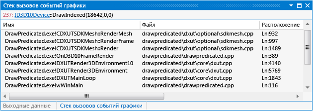 Стек вызовов, предшествующих событию DrawIndexed.