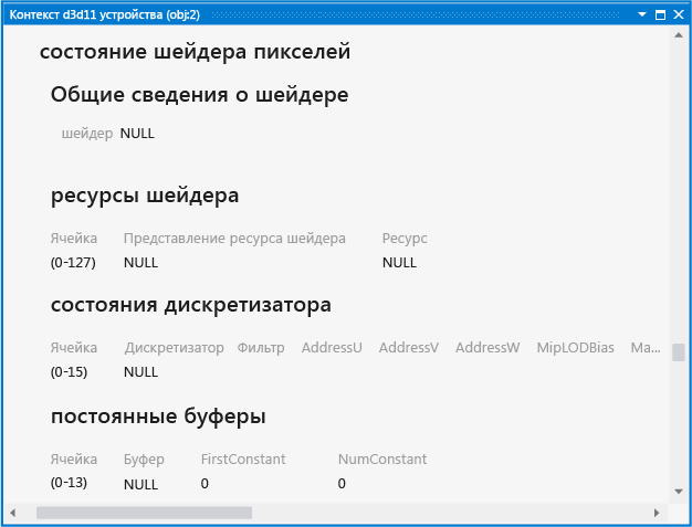 Контекст устройства D3D 11 показывает состояние шейдера пикселей