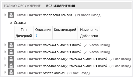 Просмотр журнала изменений в Team Web Access