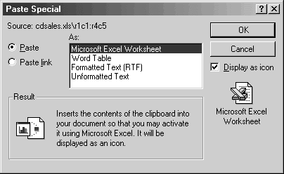 Paste Special dialog box