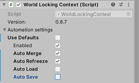 Settings for no persistence or application controlled persistence