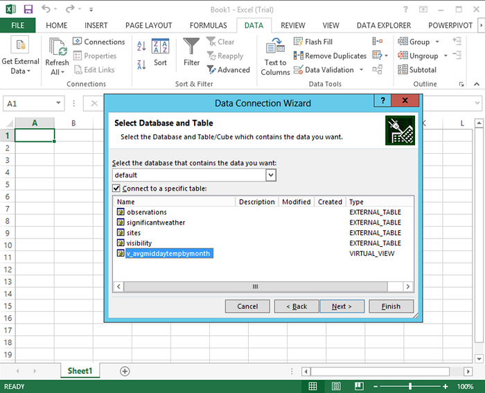 Figure 2 - Importing a Hive table into Excel