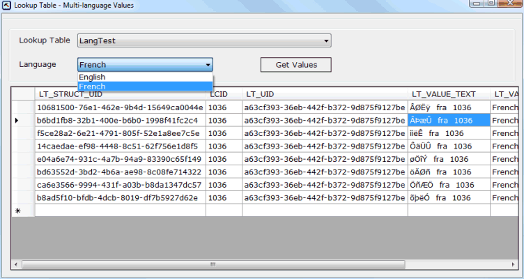 Viewing values in a multi-language lookup table