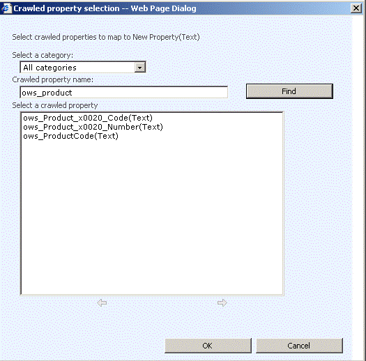 Three crawled properties to map to Product Code