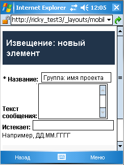 Настраиваемая форма создания элемента для мобильного устройства