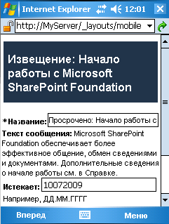 Настроенная форма изменения элемента для мобильного устройства