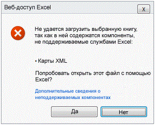 Сообщение об ошибке "Неподдерживаемый компонент" для карт XML