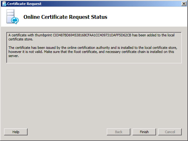 Online Certificate Request Status dialog box