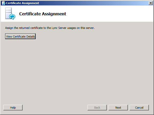 Certificate Assignment dialog box