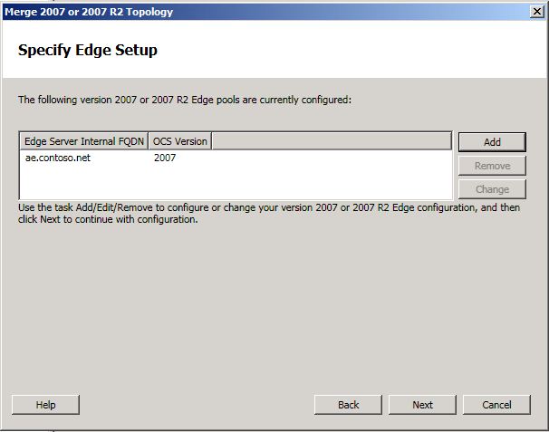 Merge Topologies Specify Edge Setup dialog box