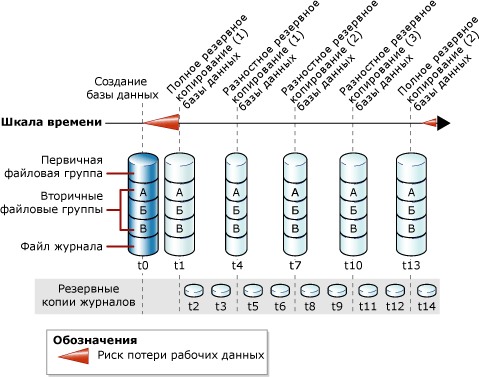 Полные и разностные резервные копии базы данных, а также резервные копии журналов