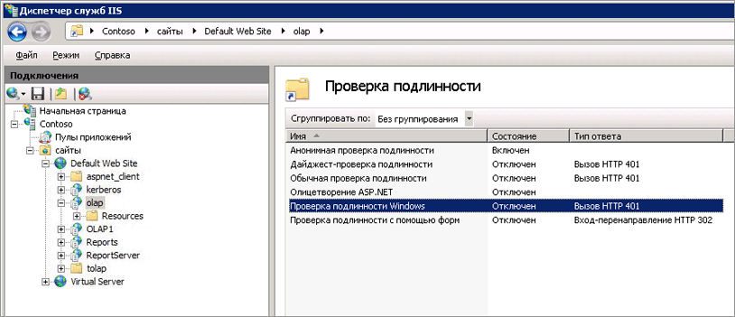 Снимок экрана: параметры проверки подлинности Vdir