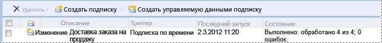 Результаты подписки в диспетчере отчетов