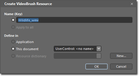 Create VideoBrush Resource dialog box