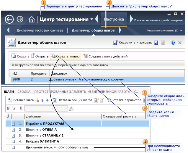 Создание копии общих шагов