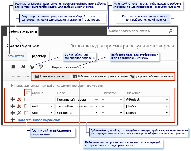 Средства создания запросов (Team Web Access)