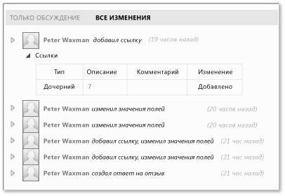 Просмотр журнала изменений в Team Web Access